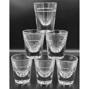 Set of 6 Vintage Clear Fluted Glass Shot Glasses With White Pore Line Heavy Base